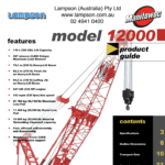 Cover page of a Manitowoc 12000 Crawler Crane Product Guide on Lampson Australia's crawler crane hire page