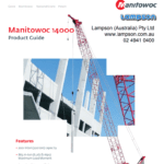 Cover page of a Manitowoc 14000 Crawler Crane Product Guide on Lampson Australia's crawler crane hire page