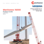 Cover page of a Manitowoc 16000 Crawler Crane Product Guide on Lampson Australia's crawler crane hire page