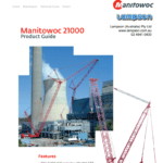 Cover page of a Manitowoc 21000 Crawler Crane Product Guide on Lampson Australia's crawler crane hire page