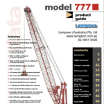 Cover page of a Manitowoc 777 Crawler Crane Product Guide on Lampson Australia's crawler crane hire page